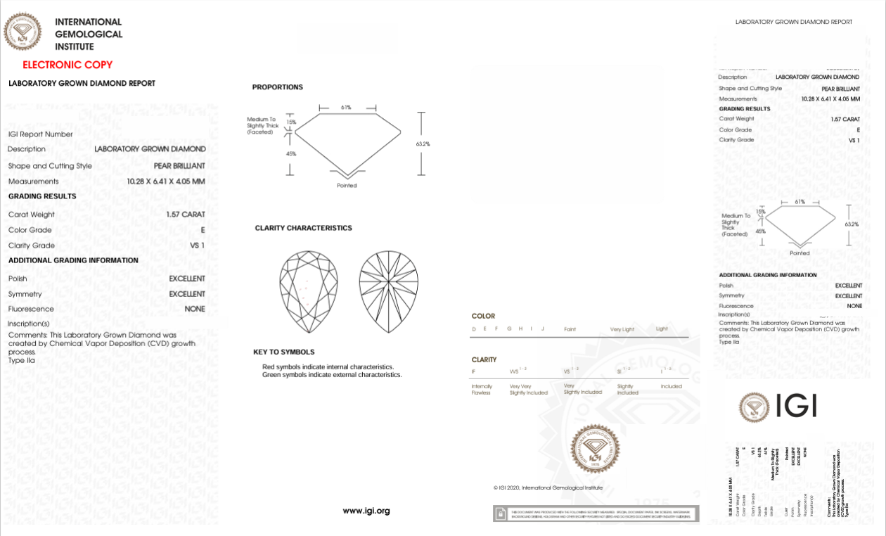 DPR100 - X-117-1971 Pear diamond IGI Lab-Grown 1.57 Carat