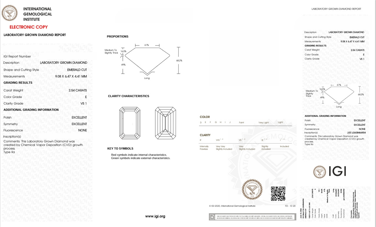 DE103 - X-101-340 Emerald Diamond IGI Lab - Grown 2.54 Carat