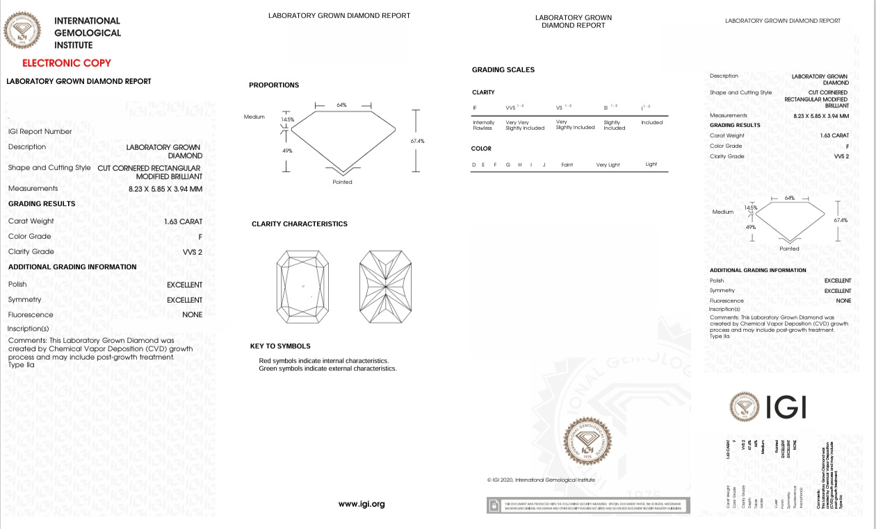 DRT107 - X-91-369 Radiant Diamond IGI Lab - Grown 1.63 Carat
