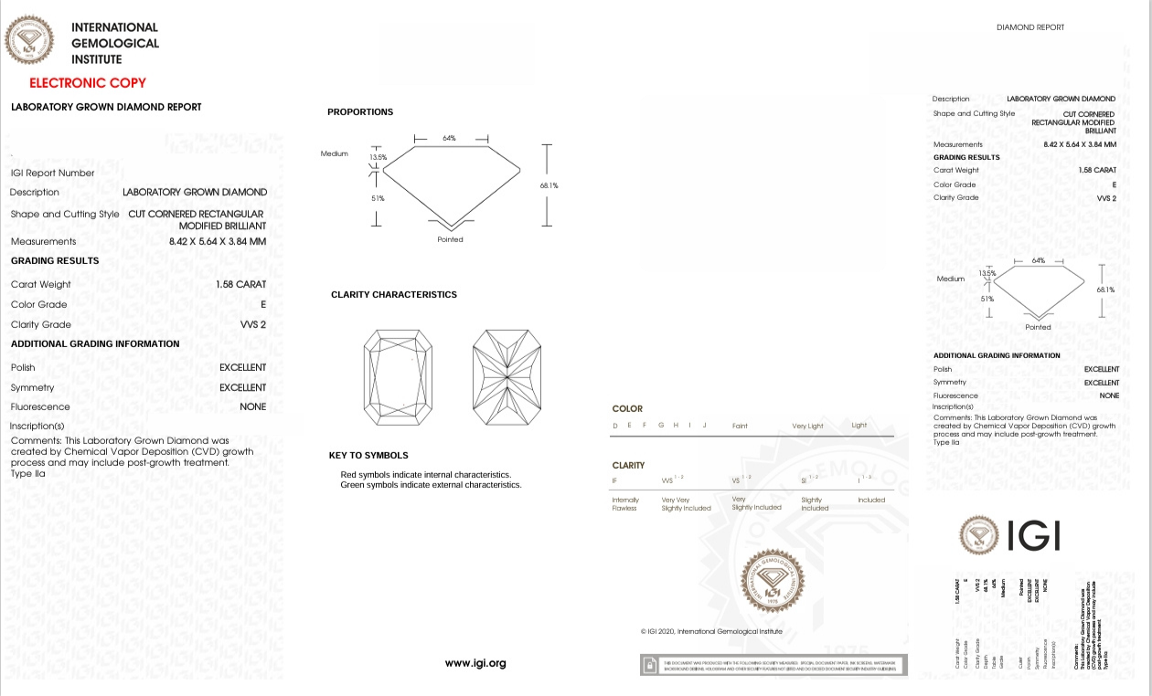 DRT108 - X-102-110 Radiant Diamond IGI Lab - Grown 1.58 Carat