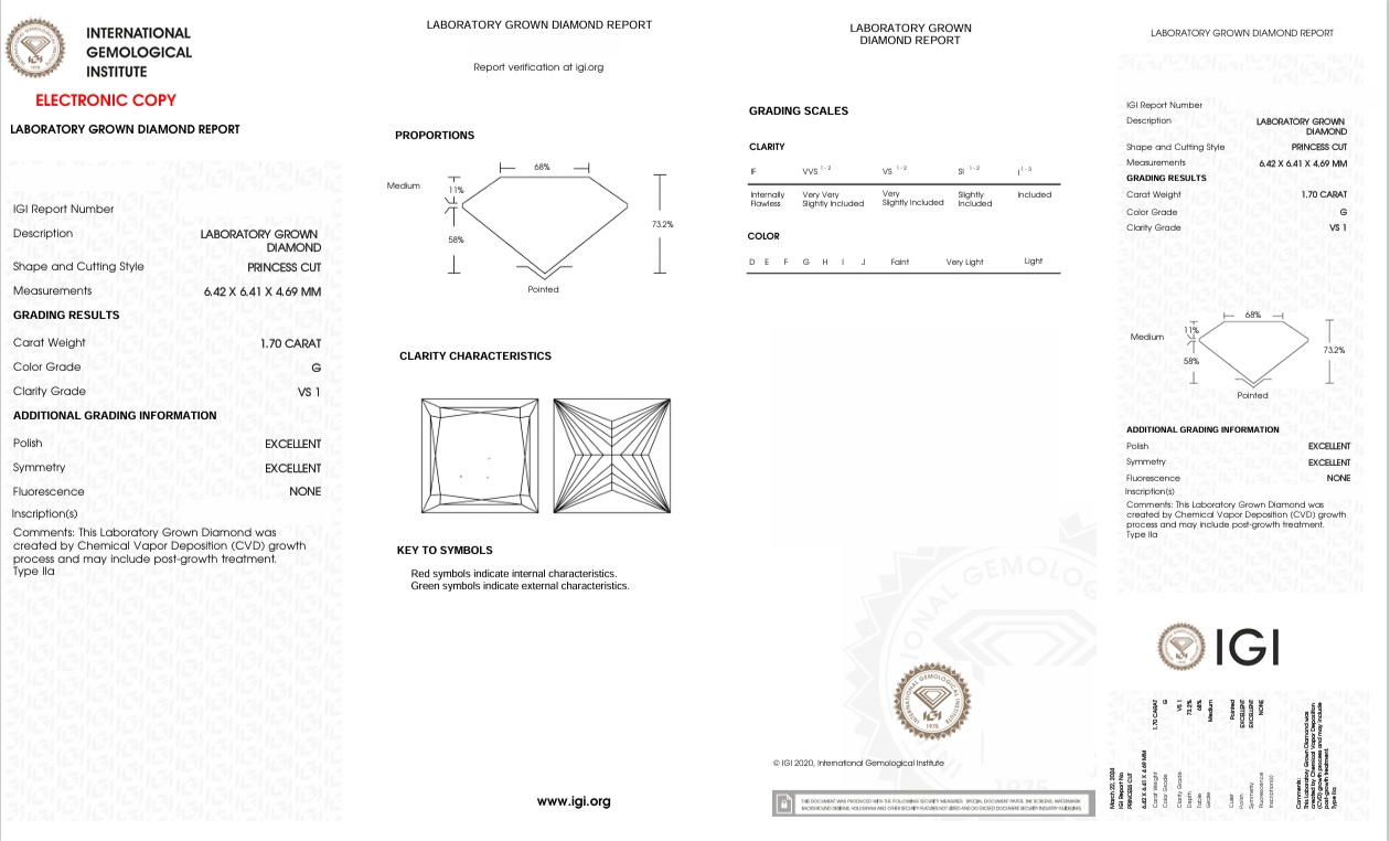 DP111 - X-95-192 Princess Diamond IGI Lab - Grown 1.7 Carat