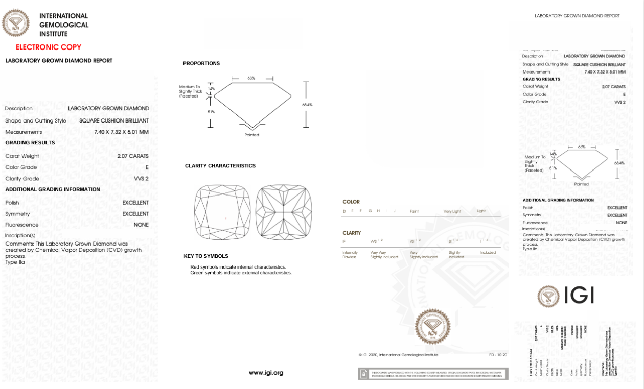 DCS119 - X-101-375 Cushion-S diamond IGI lab - Grown 2.07 Carat