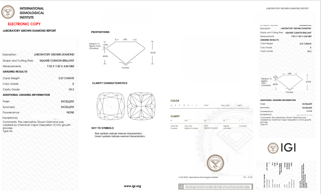 DCS120 - X-112-199 Cushion-S diamond IGI lab - Grown 2.07 Carat