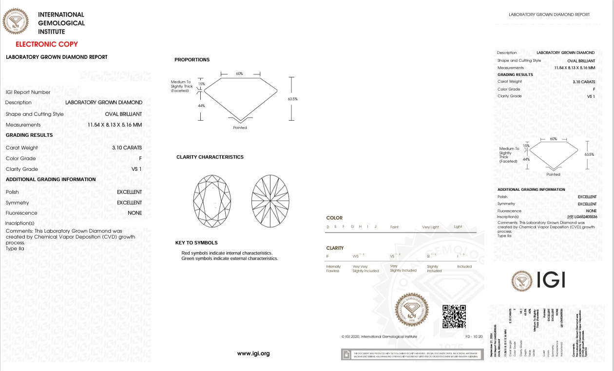 DO12 - X-115-308 - Oval Diamond IGI - Lab Grown 3.1 Carat