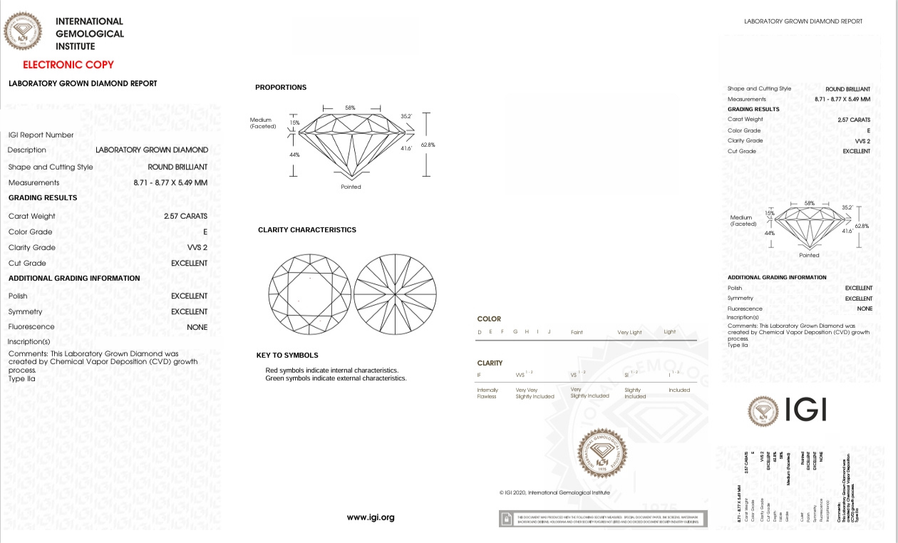 DR132 - 6472-J Round Diamond IGI Lab-Grown 2.57 carat