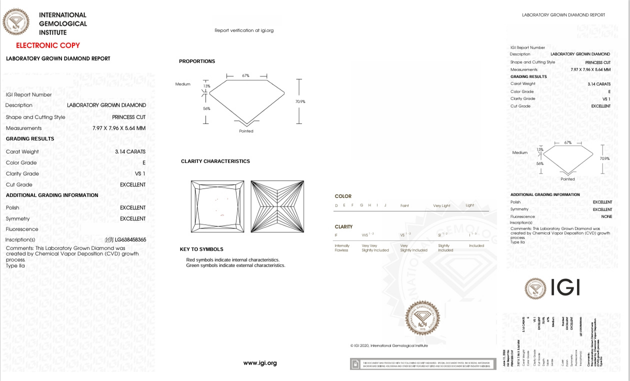DP13 - X-115-222 Princess Diamond IGI Lab - Grown 3.14 Carat