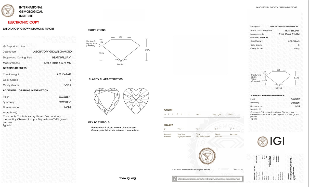 DHT16 - X-105-280 Heart Diamond IGI Lab- Grown 3.02 Carat
