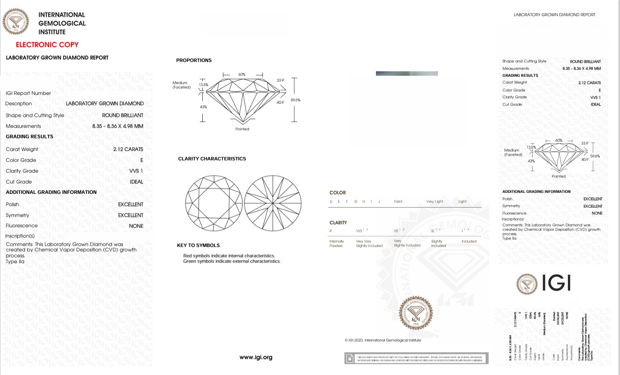 DR176 - 54081-J Round Diamond IGI Lab-Grown 2.12 carat