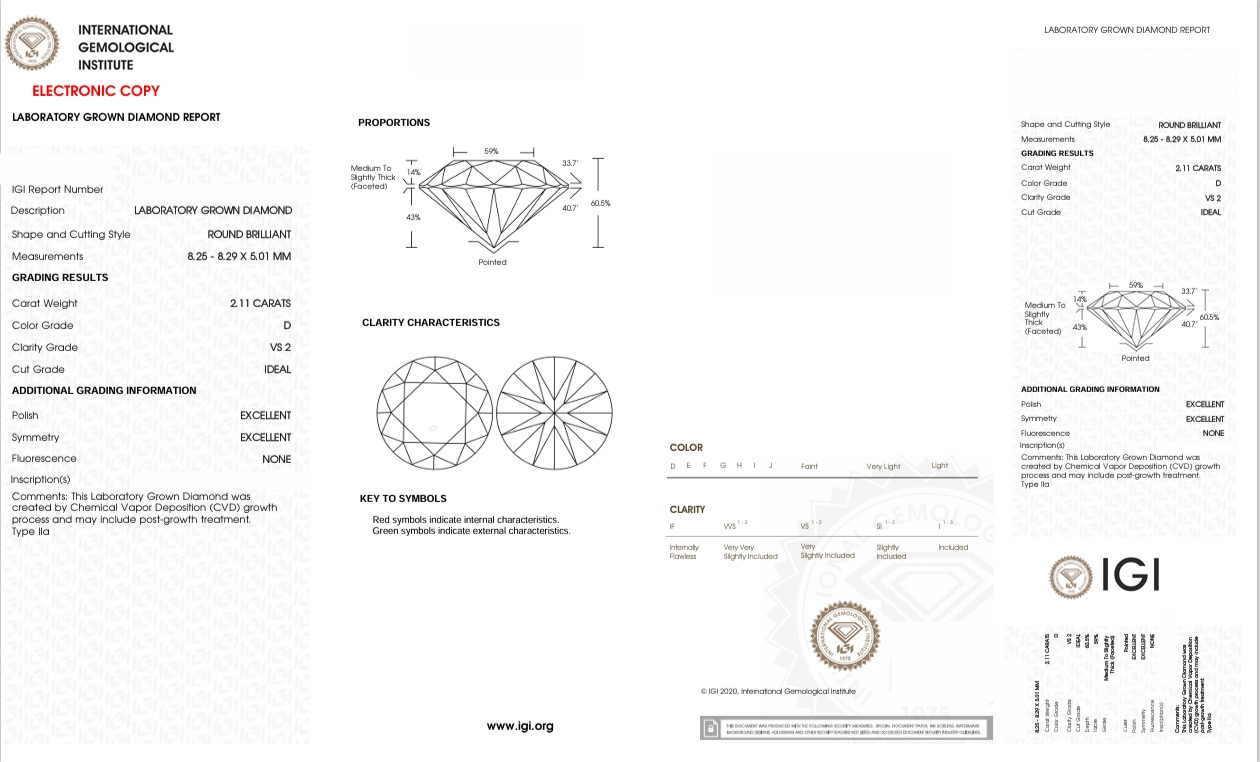 DR180 - X-108-587 Round Diamond IGI Lab-Grown 2.11 carat