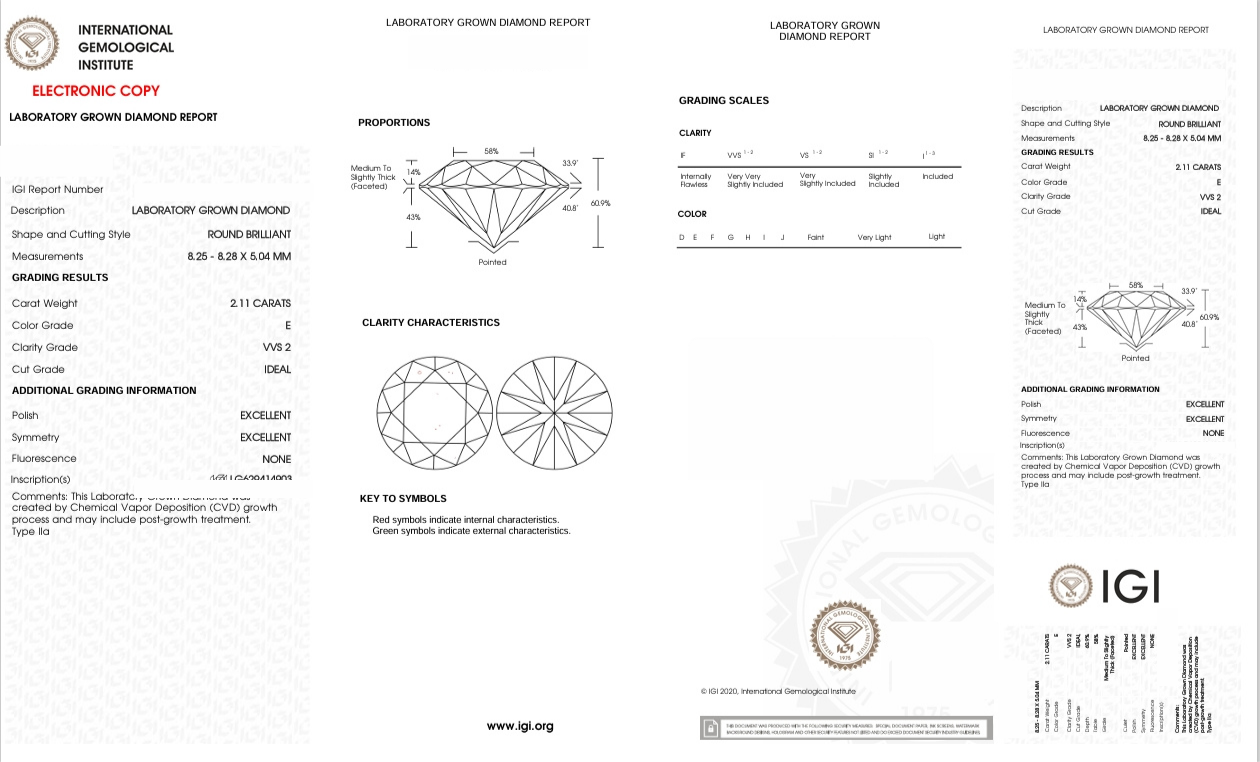 DR183 - X-108-595 Round Diamond IGI Lab-Grown 2.11 carat