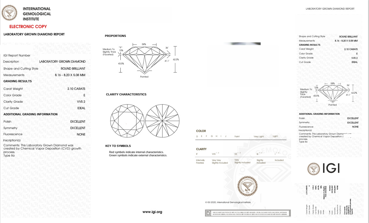 DR225 - X-117-069 Round Diamond IGI Lab-Grown 2.1 carat