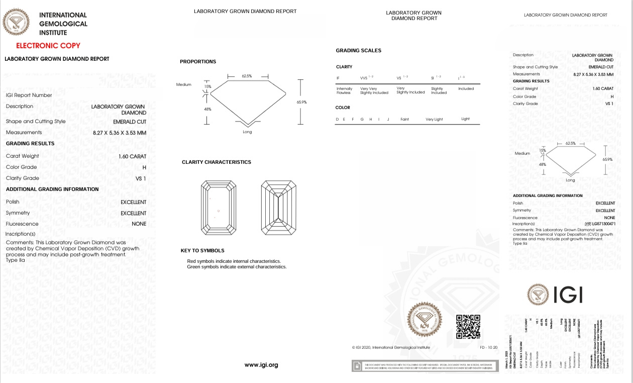 DE256 - X-49-132 Emerald Diamond IGI Lab - Grown 1.6 Carat