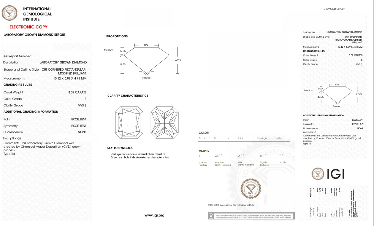 DRT27 - X-101-122 Radiant Diamond IGI Lab - Grown 3.09 Carat