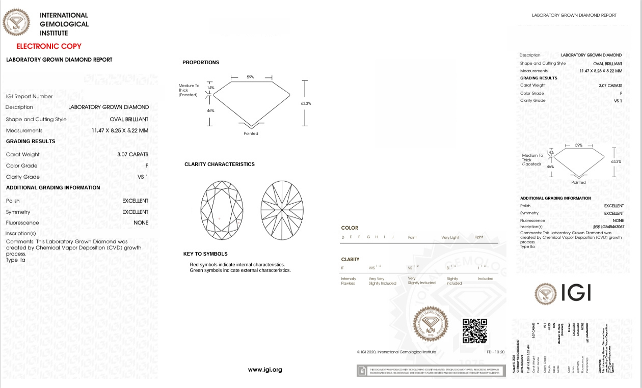 DO28 - X-109-053 - Oval Diamond IGI - Lab Grown 3.07 Carat