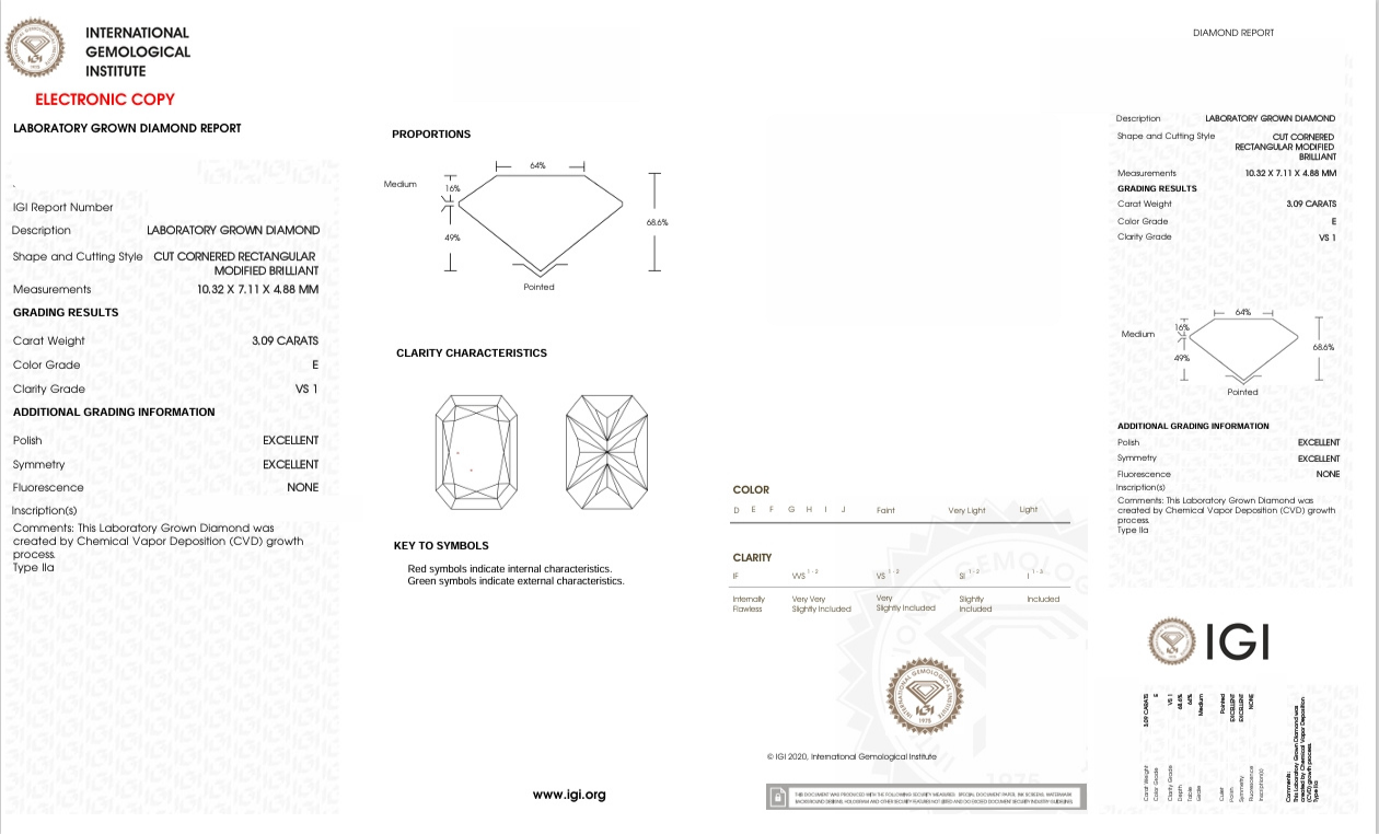 DRT28 - X-101-121 Radiant Diamond IGI Lab - Grown 3.09 Carat
