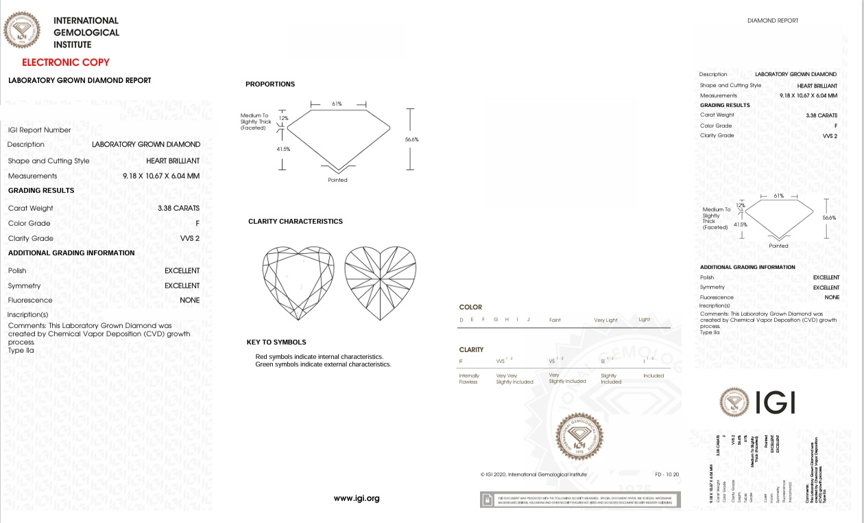 DHT2 - X-100-153 Heart Diamond IGI Lab- Grown 3.38 Carat