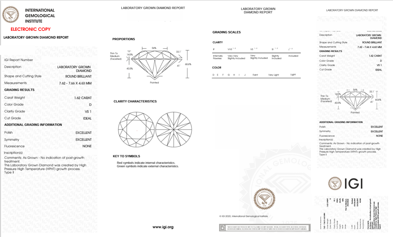 DR361 - X-87-004 Round Diamond IGI Lab-Grown 1.62 carat