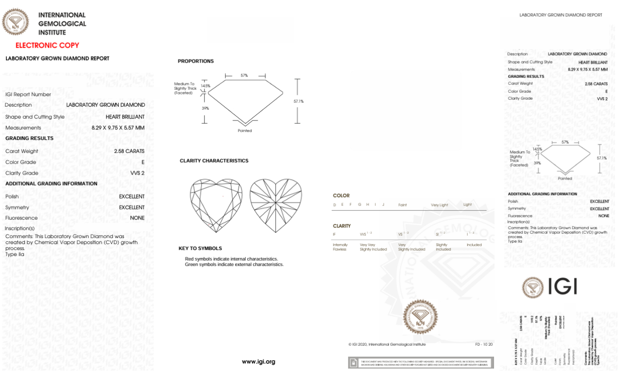 DHT37 - X-103-150 Heart Diamond IGI Lab- Grown 2.58 Carat
