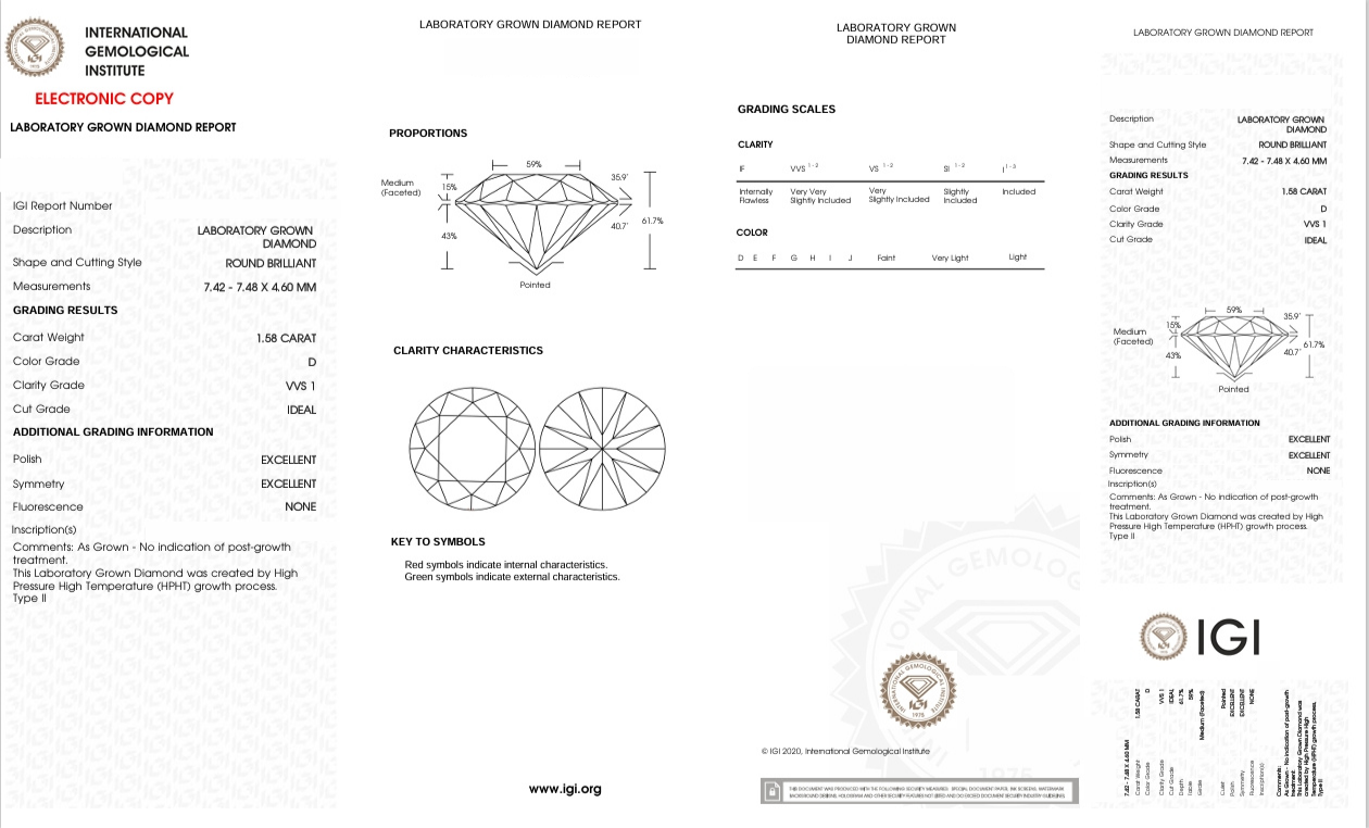 DR387 - X-89-101 Round Diamond IGI Lab-Grown 1.58 carat