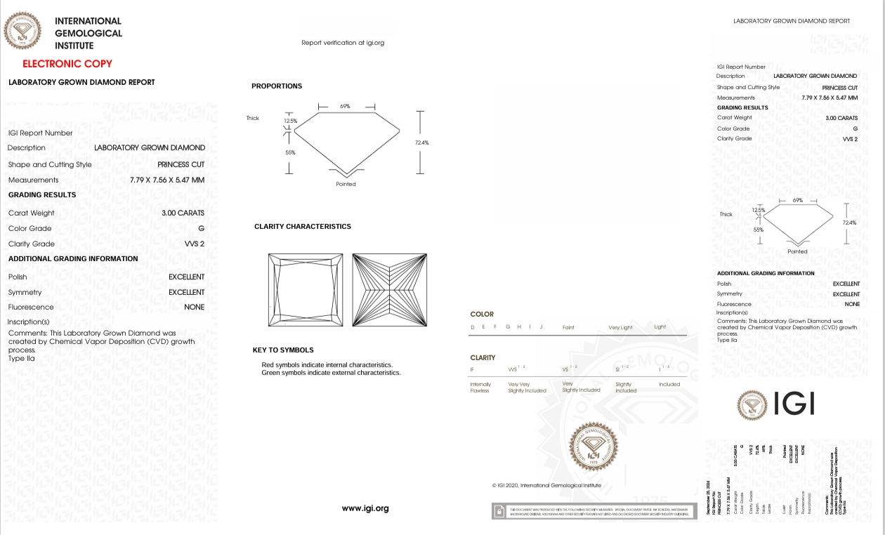 DP39 - X-115-213 Princess Diamond IGI Lab - Grown 3 Carat