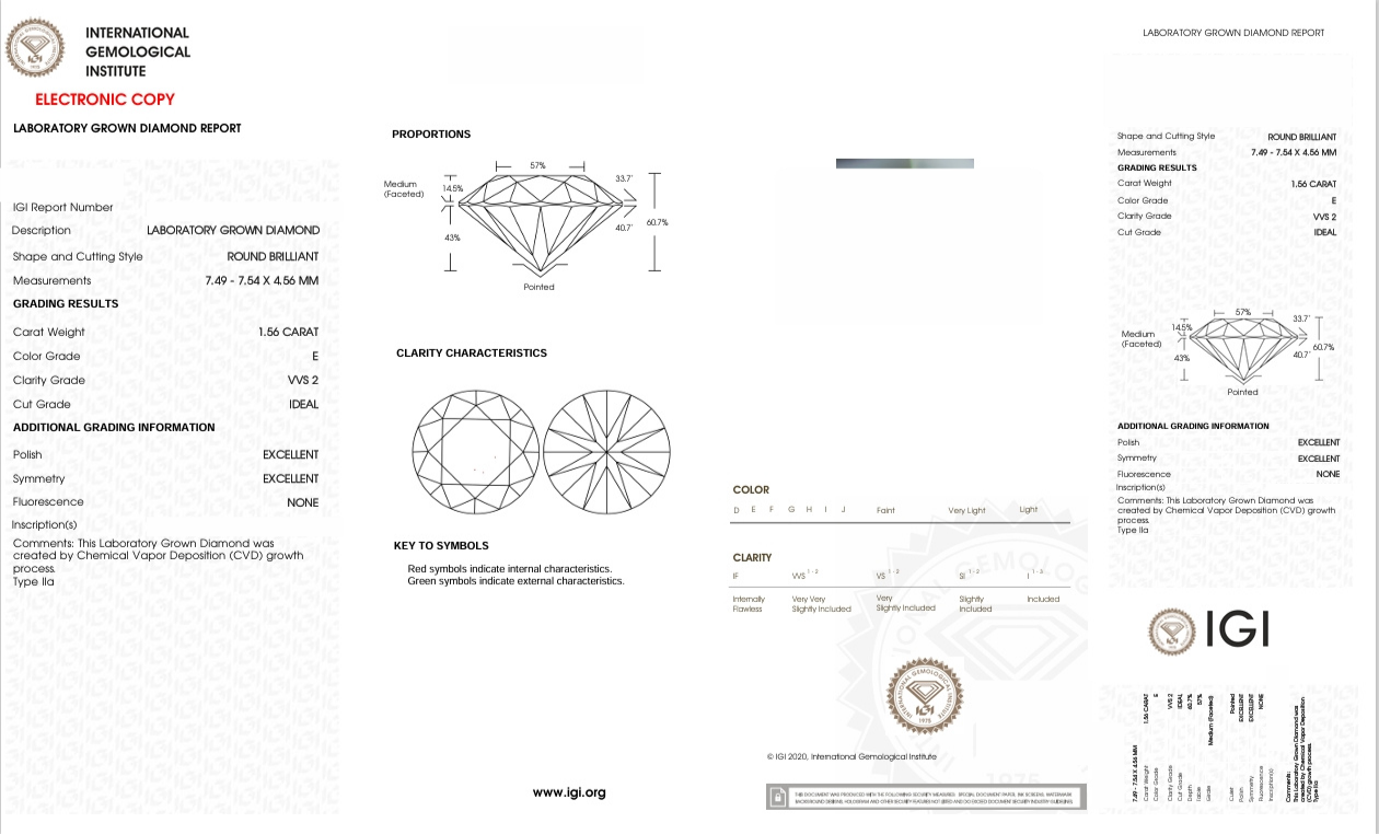 DR408 - X-117-1888 Round Diamond IGI Lab-Grown 1.56 carat