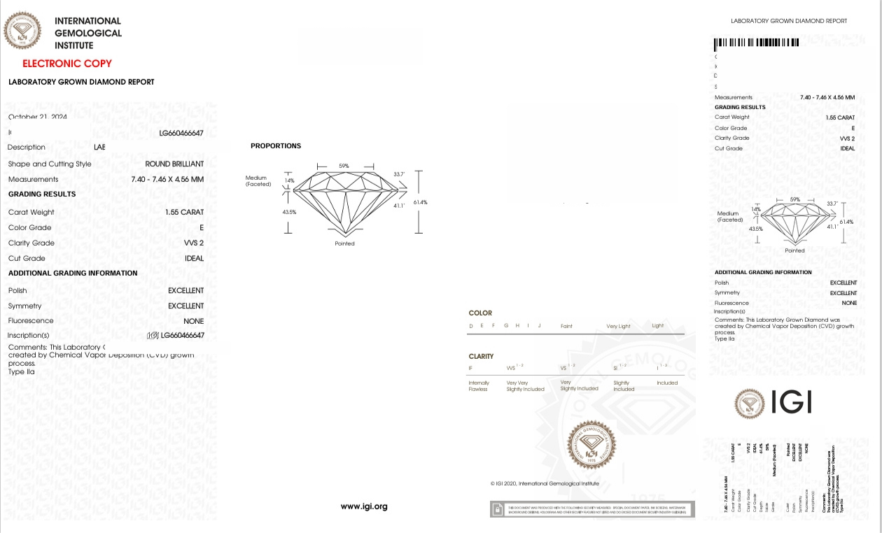 DR417 - X-117-1887 Round Diamond IGI Lab-Grown 1.55 carat