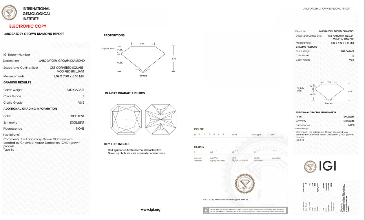 DRT43 - X-115-151 Radiant Diamond IGI Lab - Grown 3 Carat