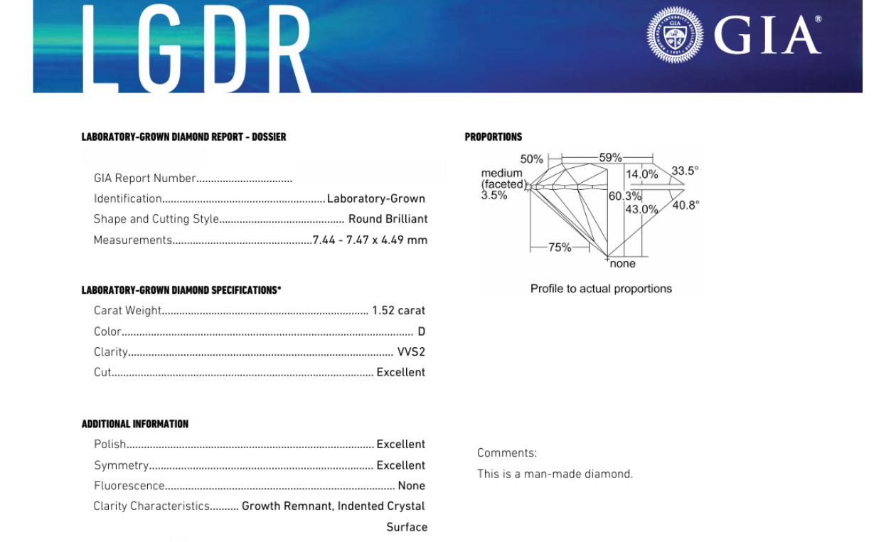 DR443 - X-95-067 Round Diamond GIA Lab-Grown 1.52 carat