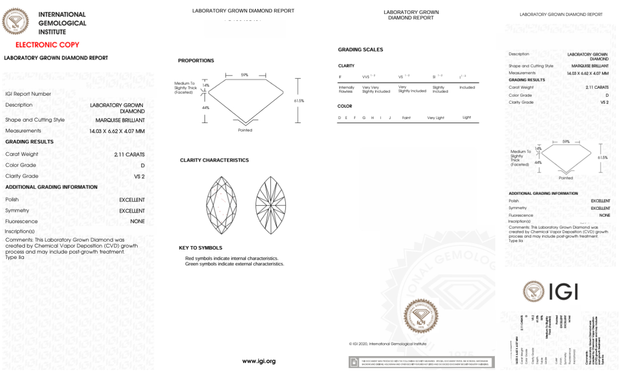 DME45 - X-105-585 Marquise Diamond IGI Lab-Grown 2.11 carat