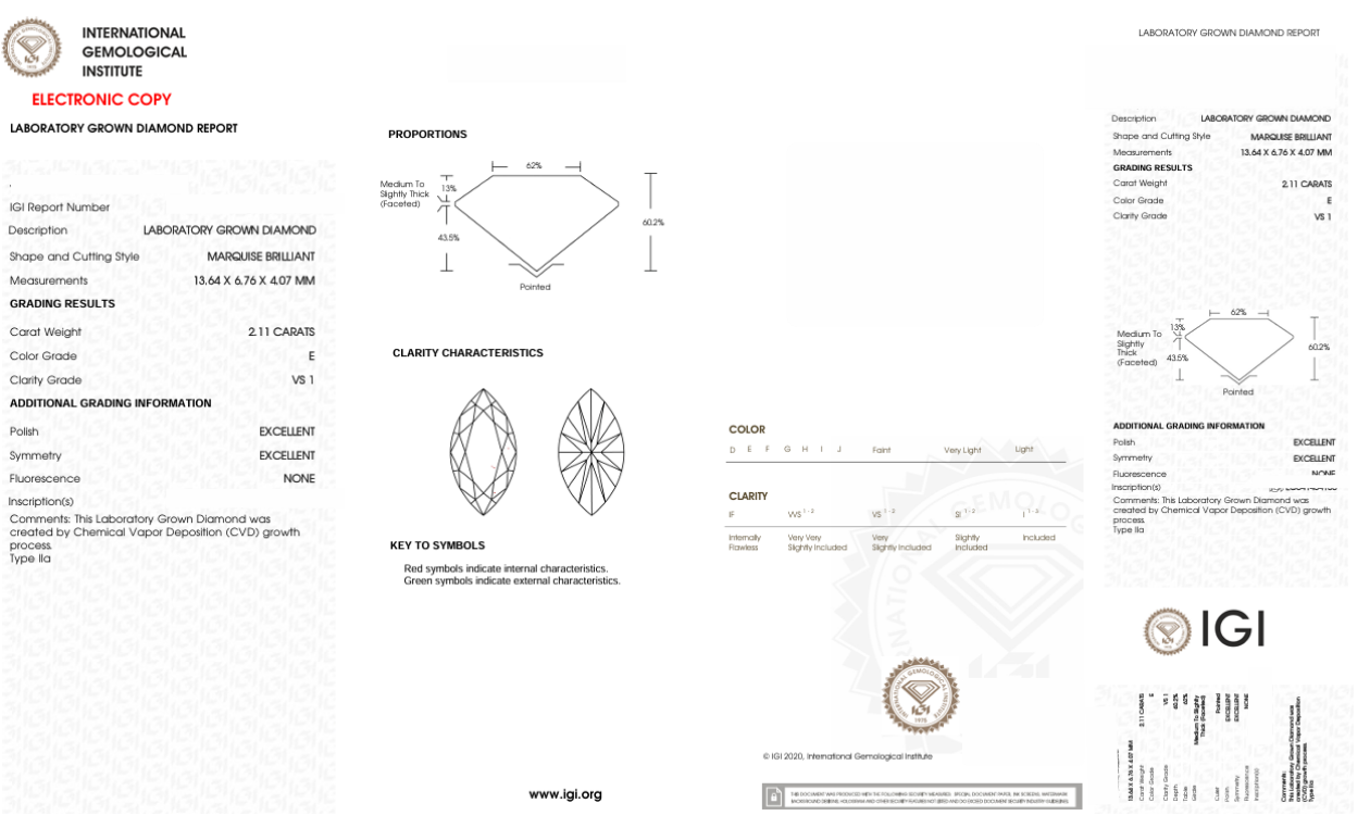 DME48 - 84156-J Marquise Diamond IGI Lab-Grown 2.11 carat