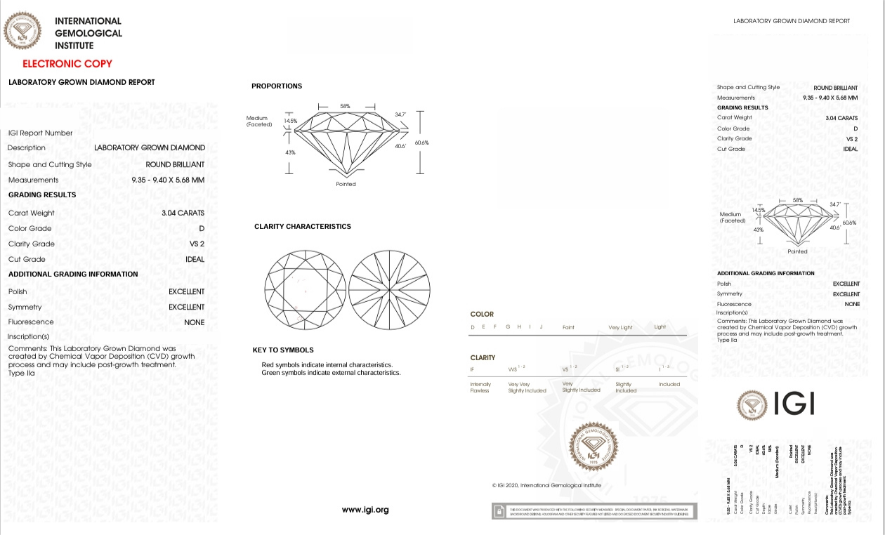 DR49 - X-108-584 Round Diamond IGI Lab-Grown 3.04 carat