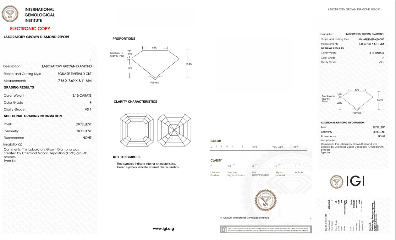 DAR4 - X-113-478 Asscher Diamond IGI Lab- Grown 3.15 Carat