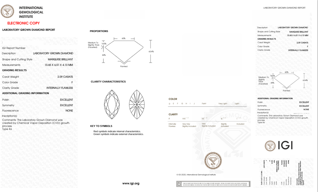DME50 - 8240-J Marquise Diamond IGI Lab-Grown 2.09 carat