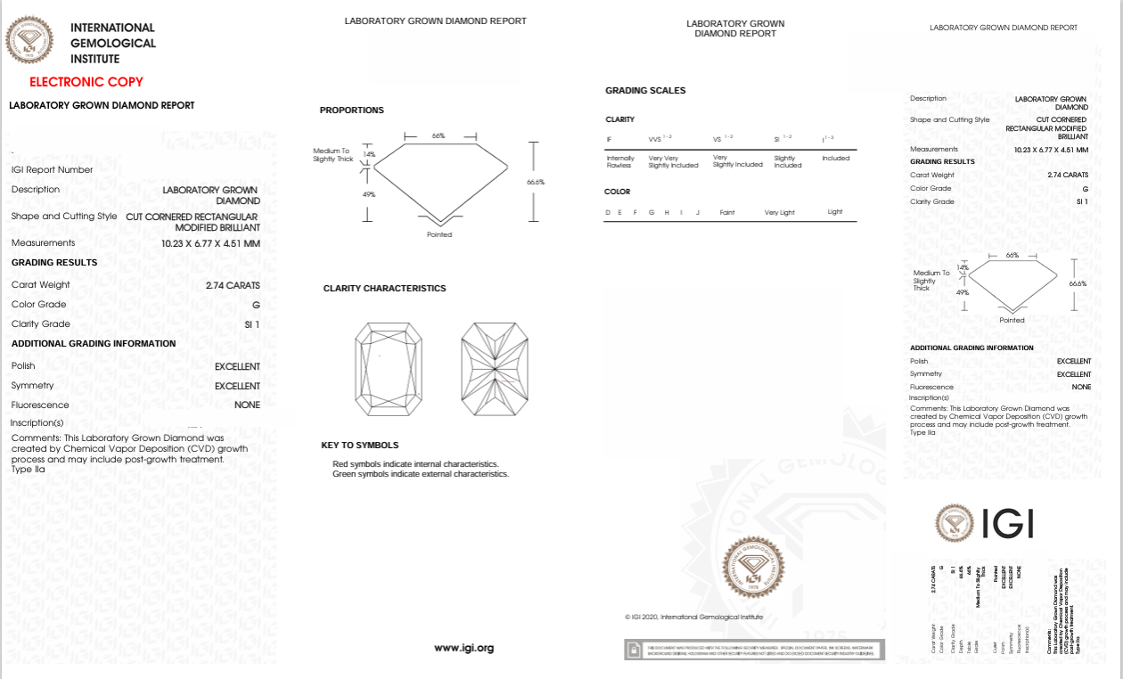 DRT51 - X-79-147 Radiant Diamond IGI Lab - Grown 2.74 Carat