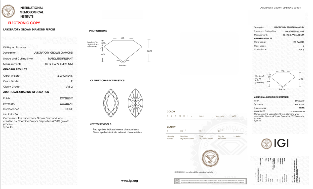 DME51 - X-106-227 Marquise Diamond IGI Lab-Grown 2.09 carat
