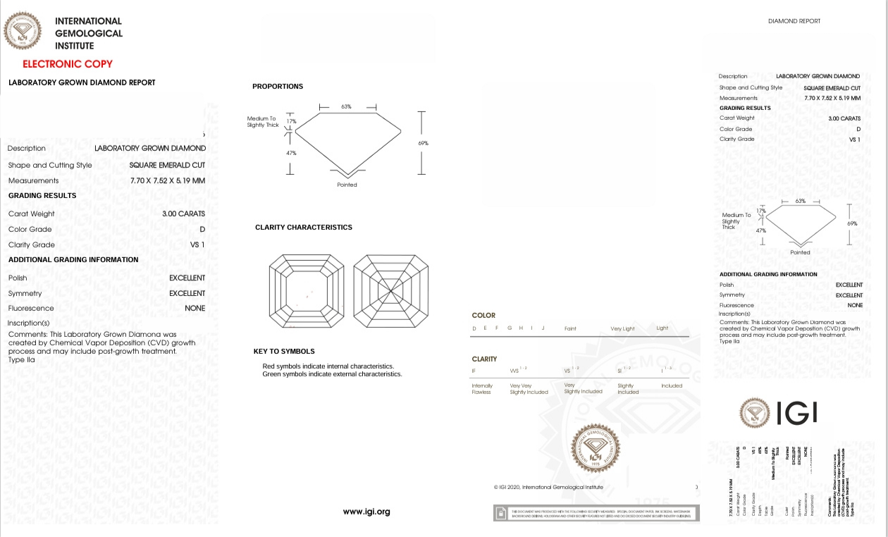 DAR55 - X-102-375 Asscher Diamond IGI Lab- Grown 3 Carat