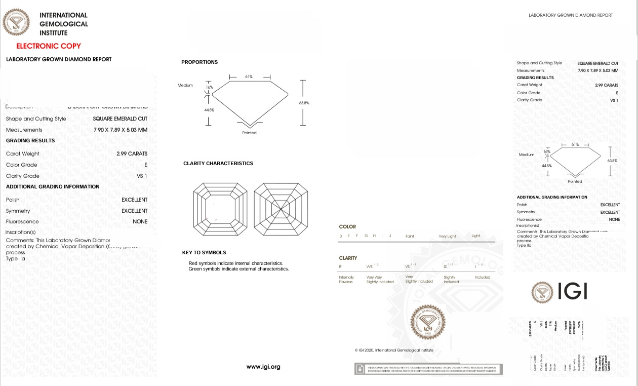 DAR56 - X-116-388 Asscher Diamond IGI Lab- Grown 2.99 Carat