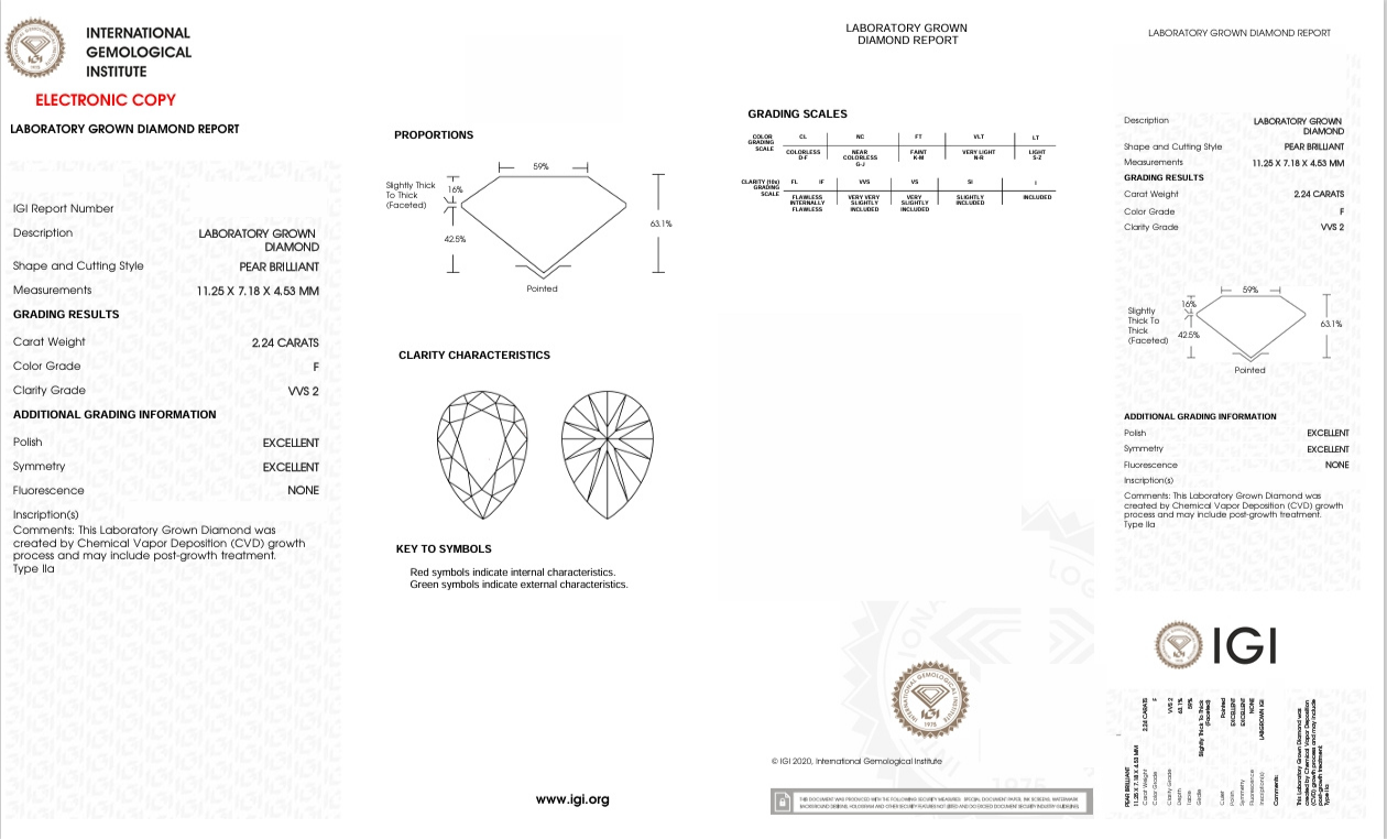 DPR57 - X-64-104 Pear diamond IGI Lab-Grown 2.24 Carat