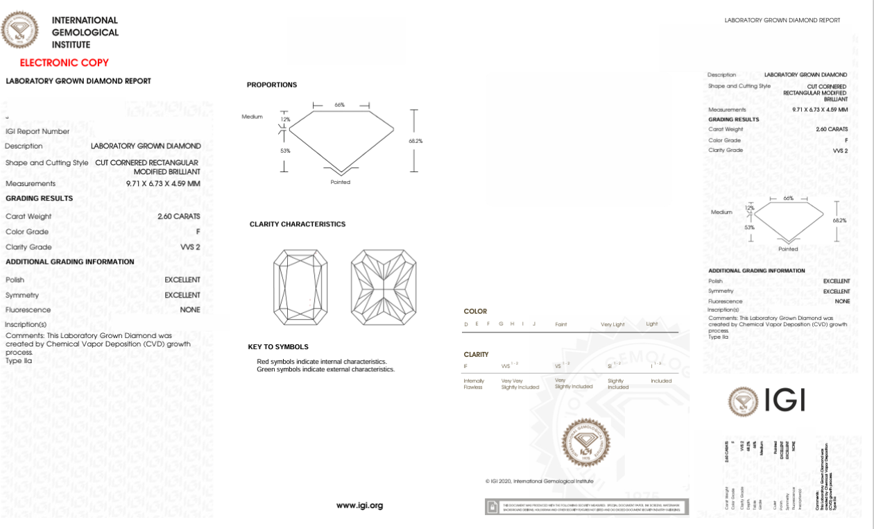 DRT60 - X-111-383 Radiant Diamond IGI Lab - Grown 2.6 Carat