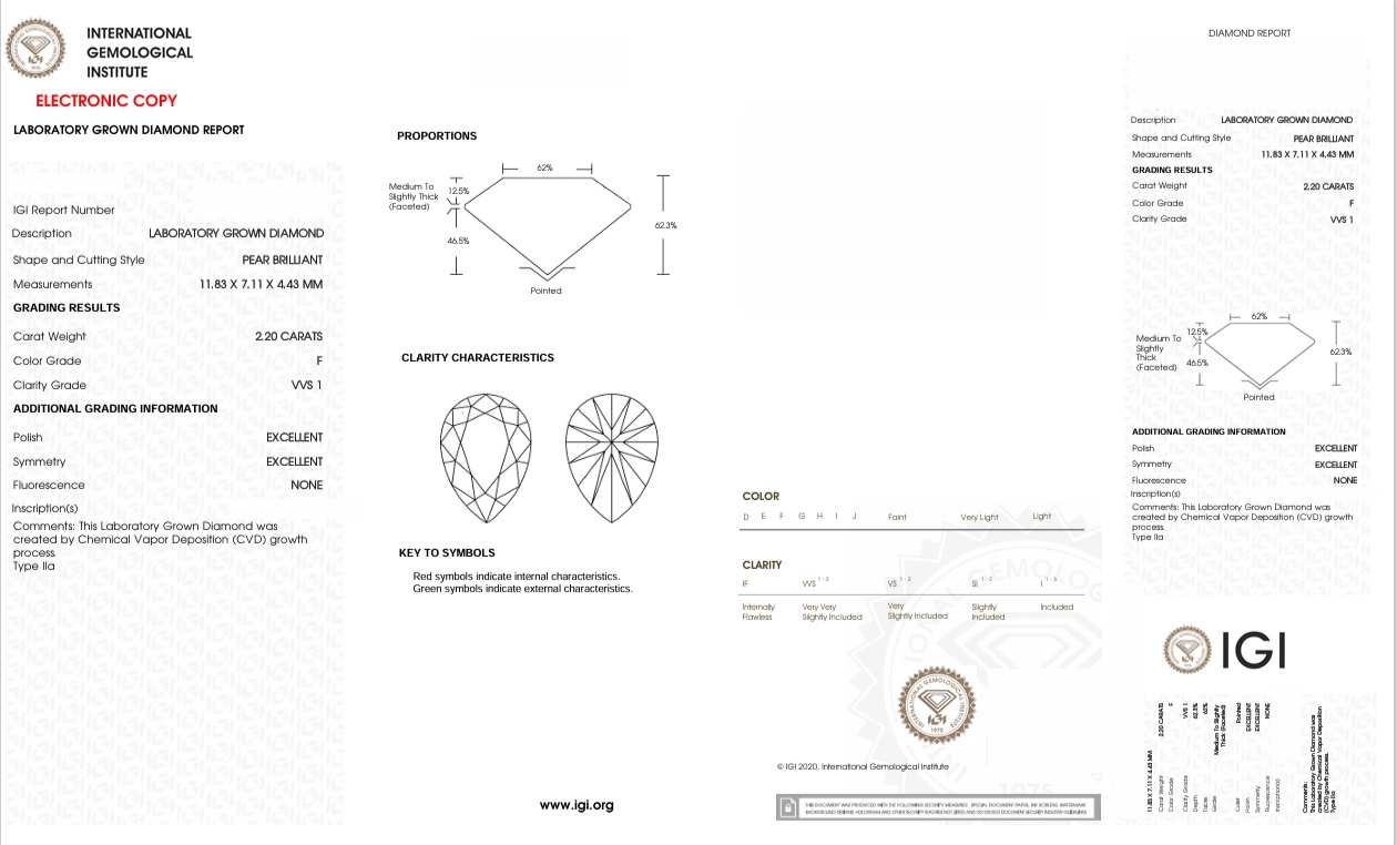 DPR60 - X-106-160 Pear diamond IGI Lab-Grown 2.2 Carat