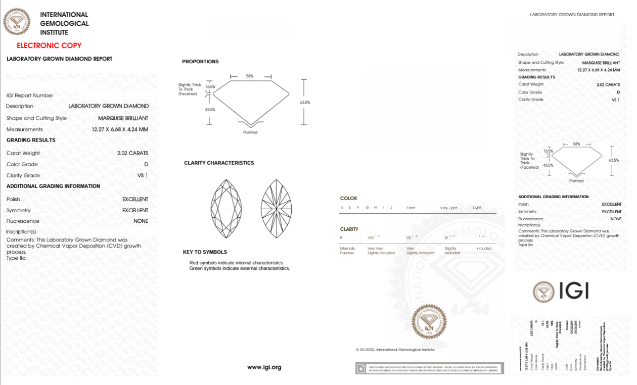 DME62 - X-105-539 Marquise Diamond IGI Lab-Grown 2.02 carat