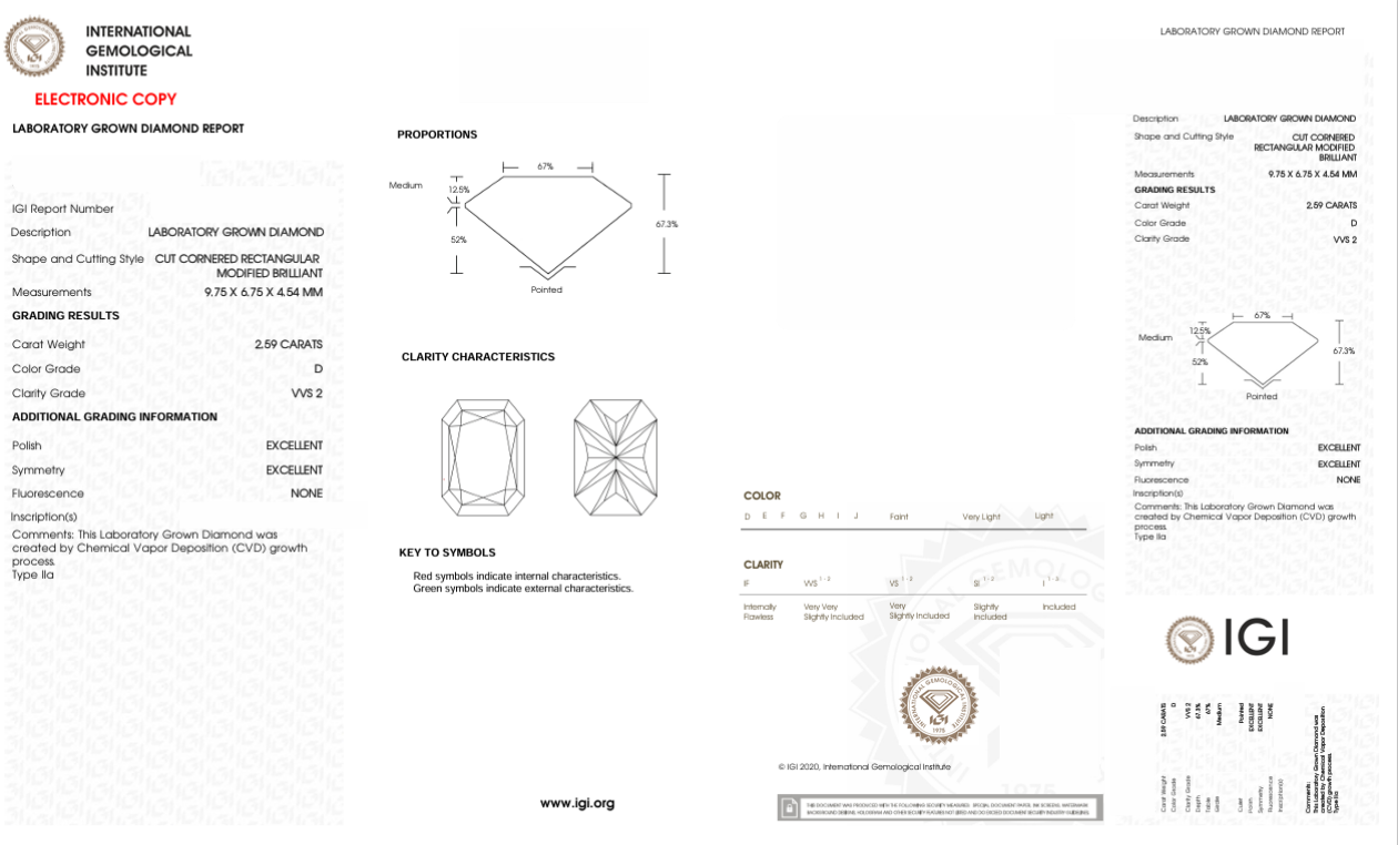DRT62 - 6310-J Radiant Diamond IGI Lab - Grown 2.59 Carat