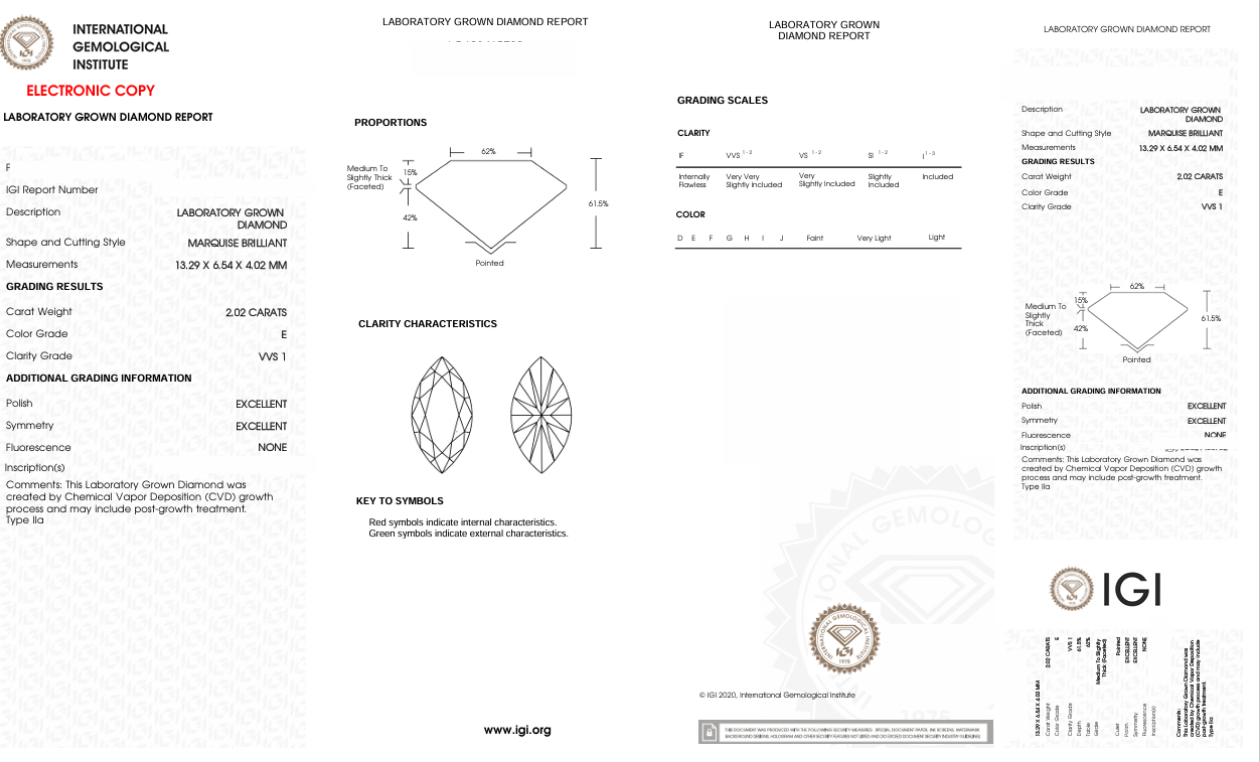 DME63 - X-106-368 Marquise Diamond IGI Lab-Grown 2.02 carat