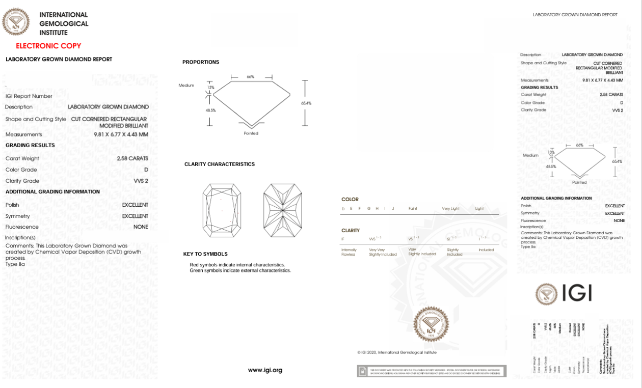 DRT63 - 8477-J Radiant Diamond IGI Lab - Grown 2.58 Carat