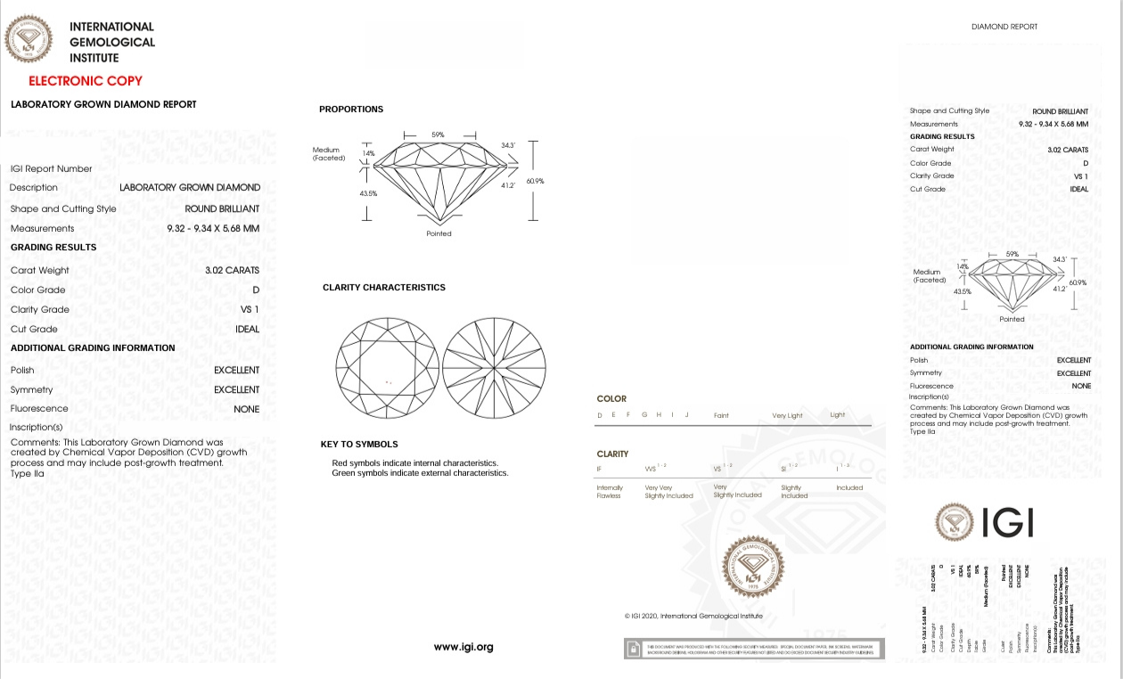 DR63 - X-105-274 Round Diamond IGI Lab-Grown 3.02 carat