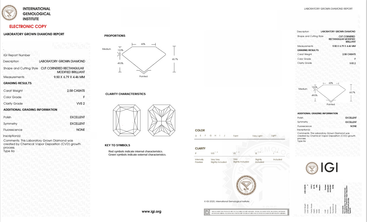 DRT64 - X-108-351 Radiant Diamond IGI Lab - Grown 2.58 Carat