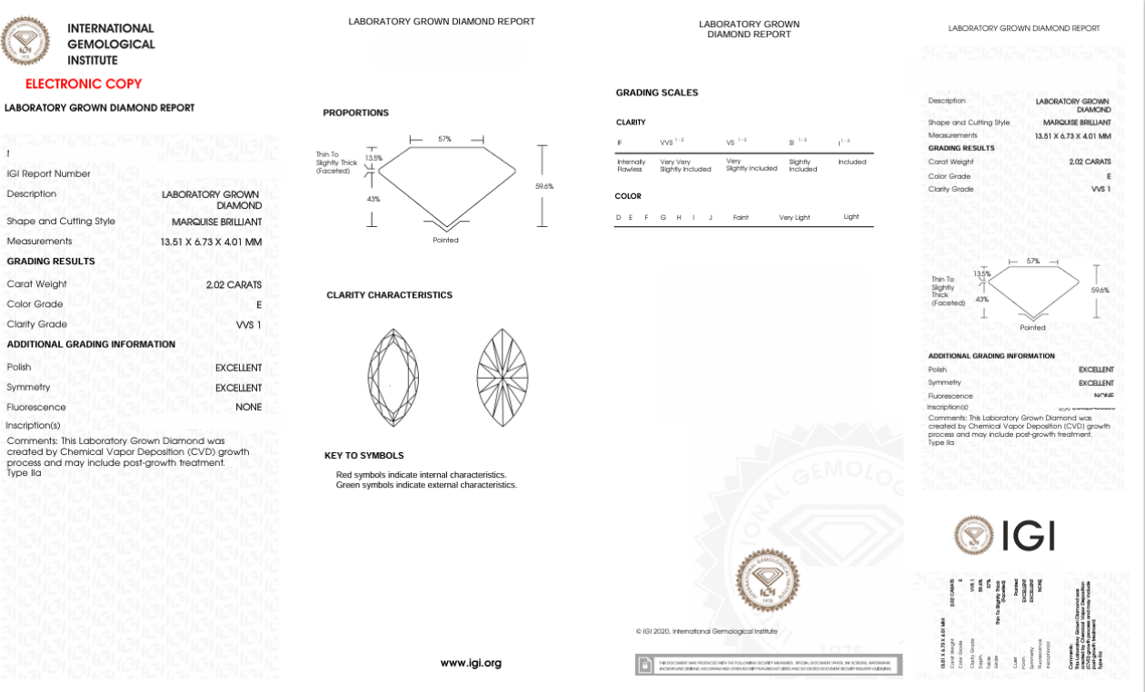DME64 - X-105-599 Marquise Diamond IGI Lab-Grown 2.02 carat