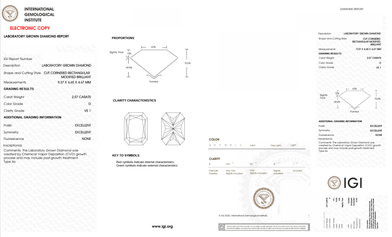DRT65 - X-55-077 Radiant Diamond IGI Lab - Grown 2.58 Carat