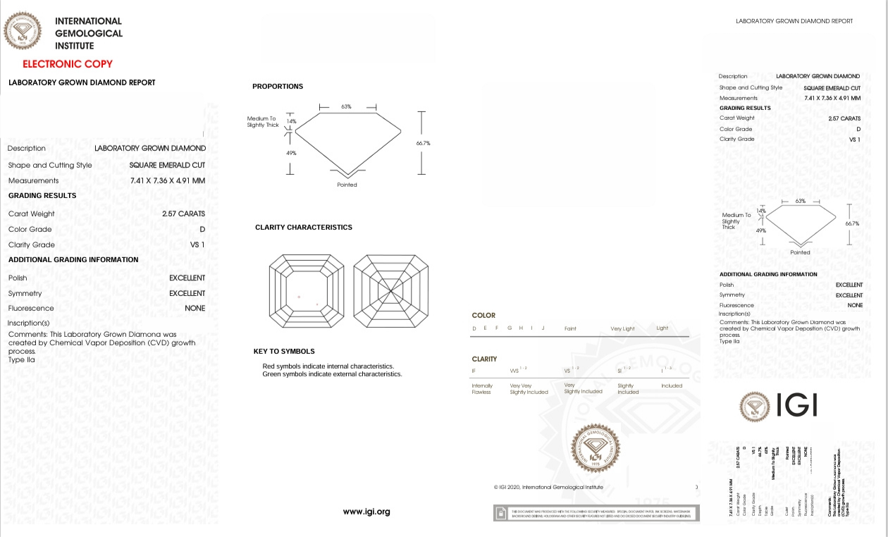 DAR65 - X-114-255 Asscher Diamond IGI Lab- Grown 2.57 Carat