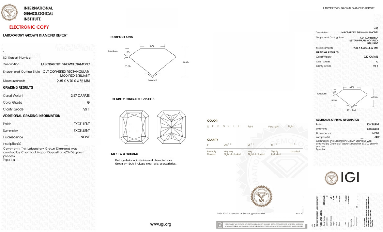DRT68 - X-102-127 Radiant Diamond IGI Lab - Grown 2.57 Carat